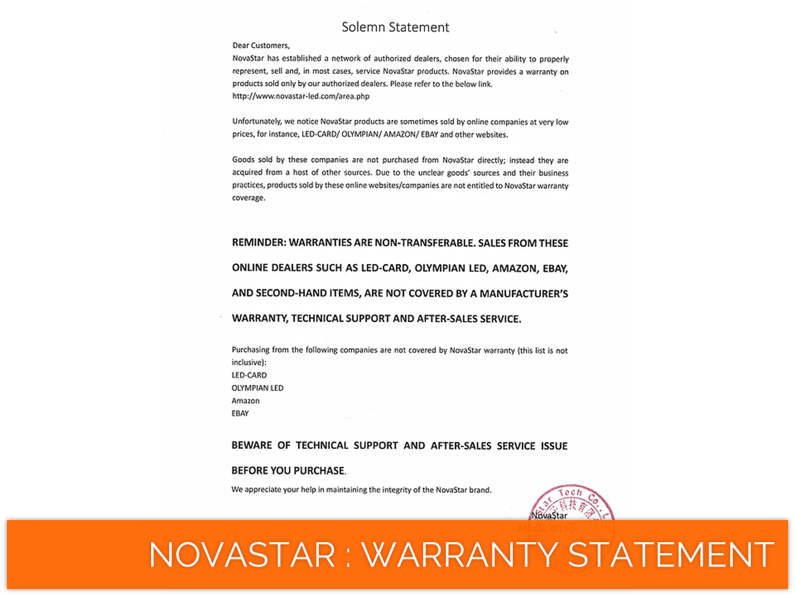 NovaStar · Warranty Policy Statement